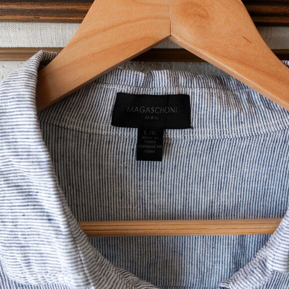 Magaschoni Men’s Shirt Size Large Linen Blend Button Up Roll Tab Long Sleeve Top - Picture 2 of 7